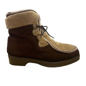 Yodelers Women’s Brown Suede Fur-Lined Lace-Up Winter Boots Size 7.5